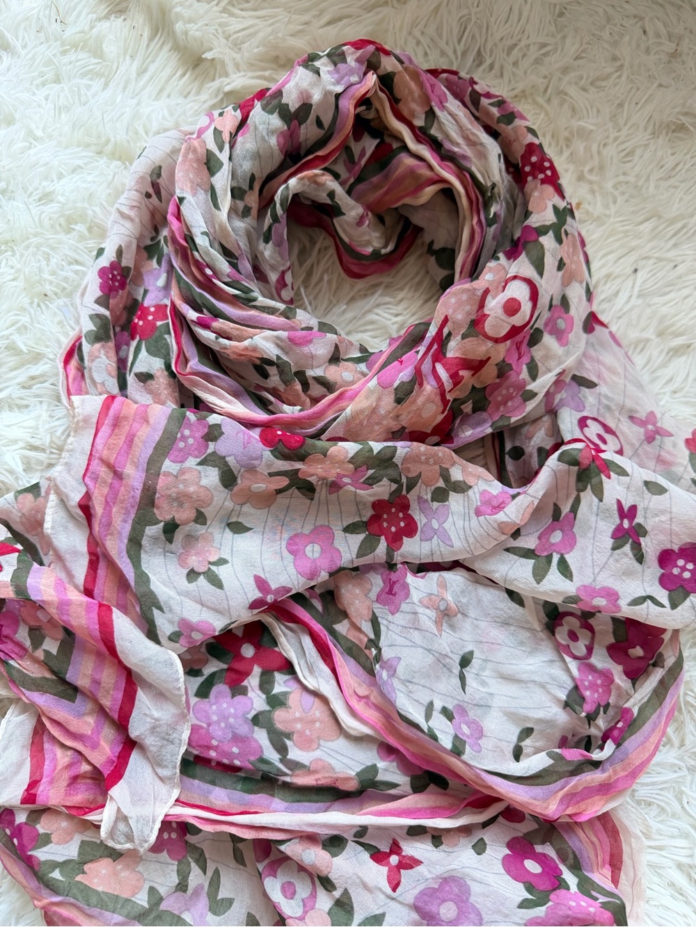 Vintage Louis Vuitton Pink Floral light weight long Scarf